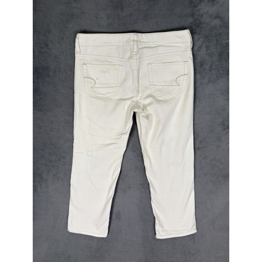 American Eagle Jeans Womens‎ 2 White Denim Boy Fit Distressed Crop Low Rise - Picture 2 of 9